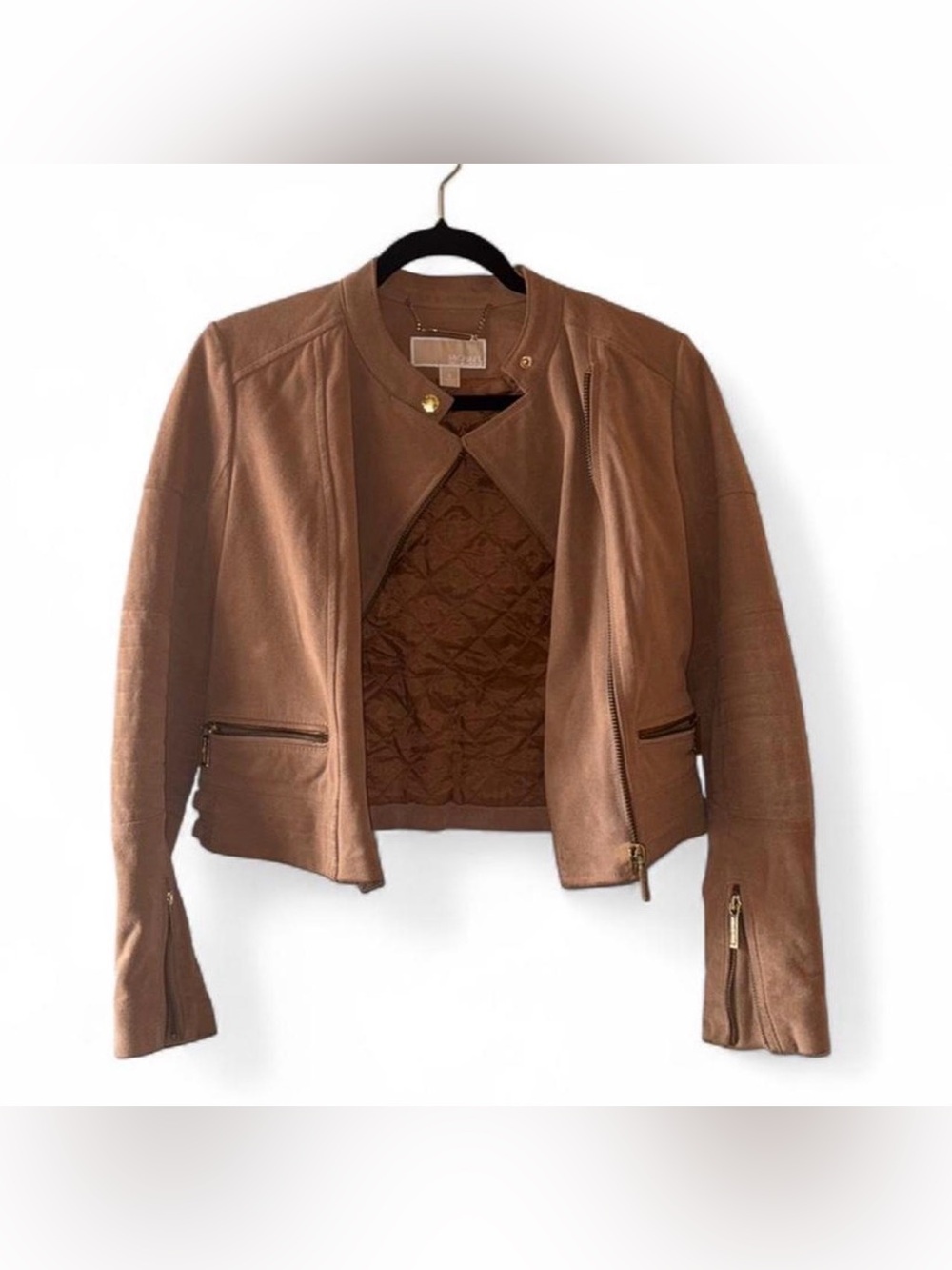 Michael Kors Camel Leather Moto Jacket Size S